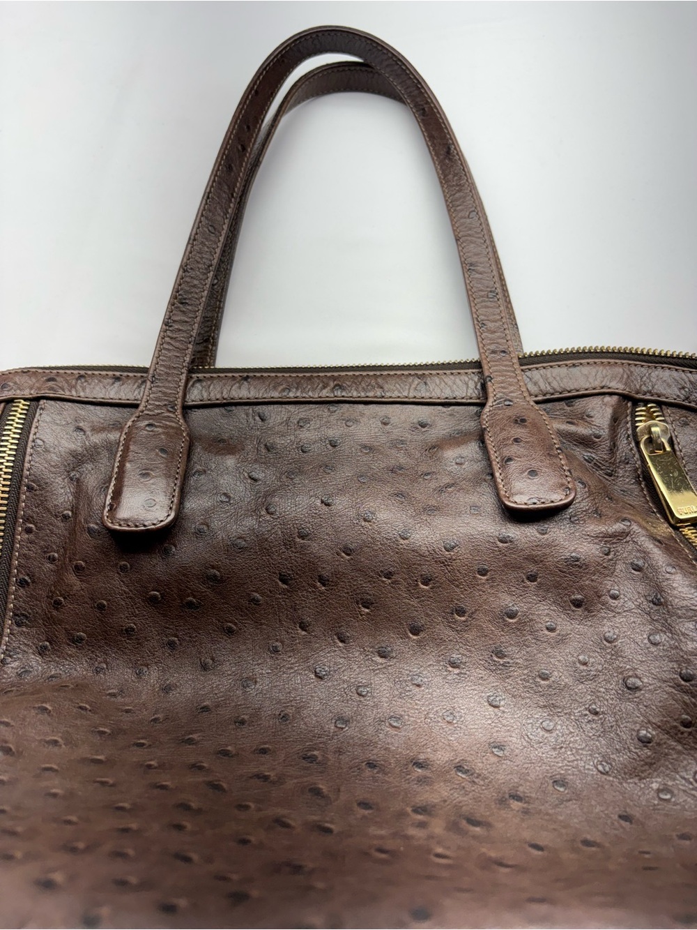 Furla Chocolate Brown Ostrich-Texture Leather Tote